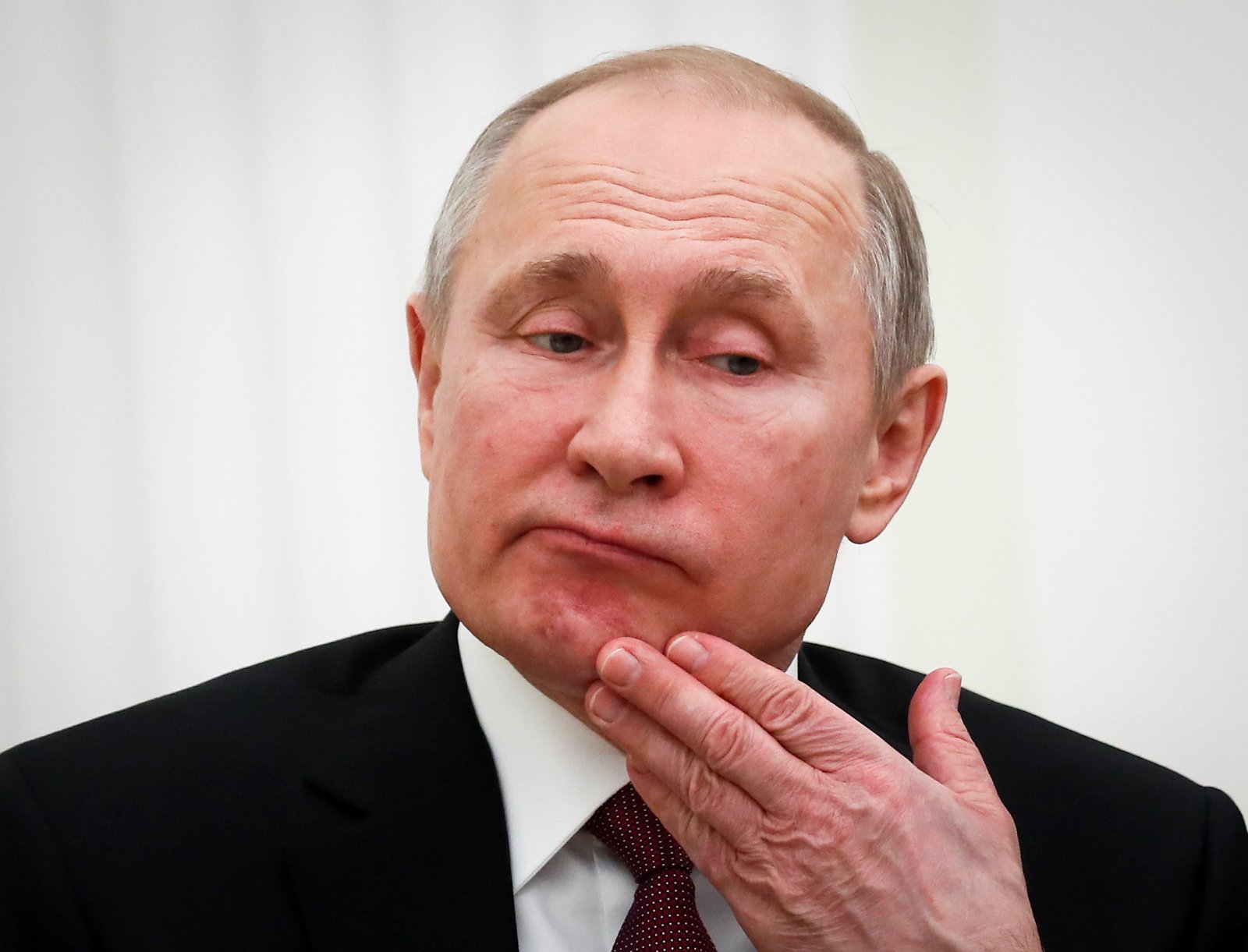 Russian President Putin looks on at his meeting with Lebanese counterpart Aoun at the Kremlin in Moscow