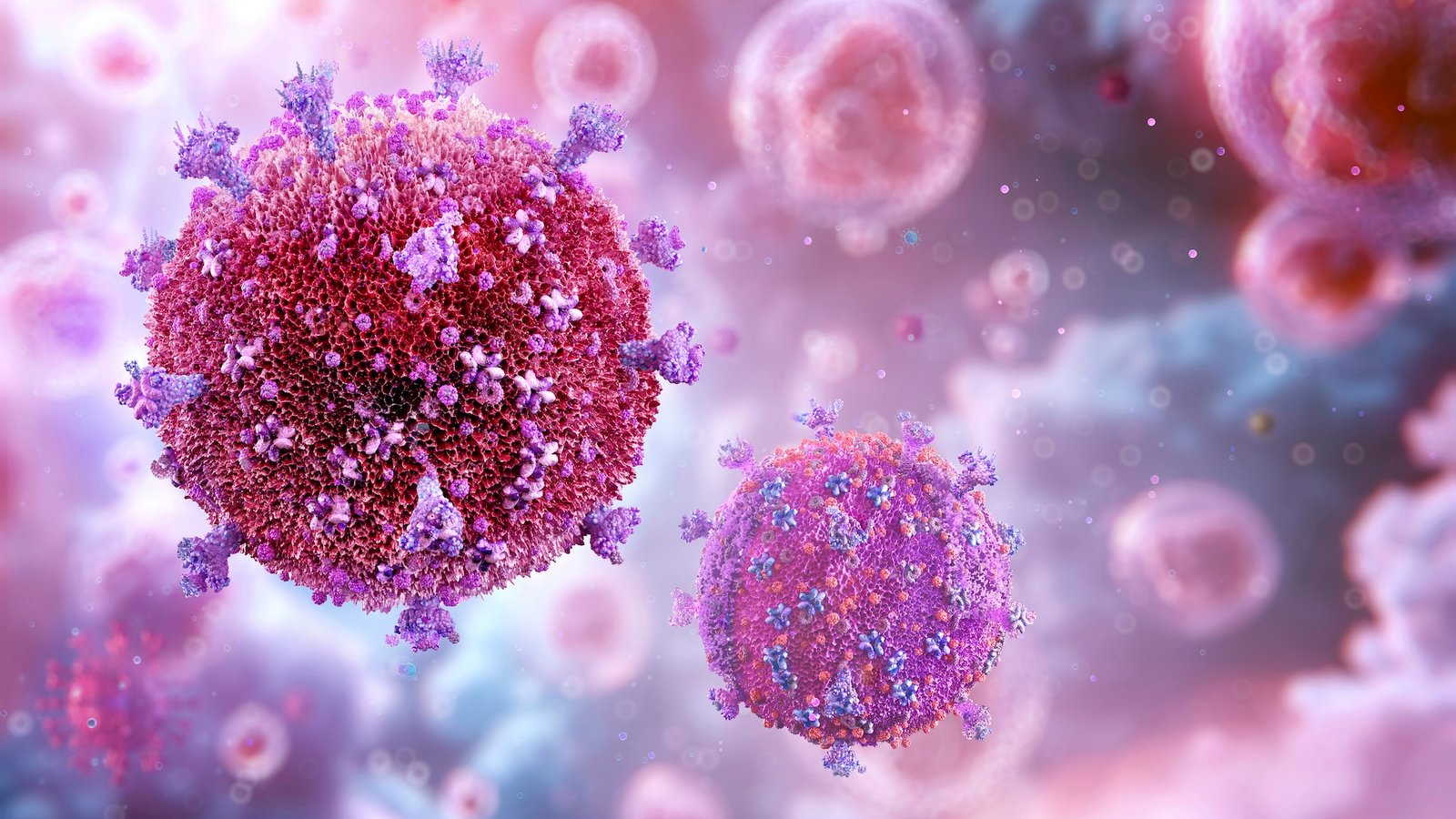 HIV virus particles, illustration
